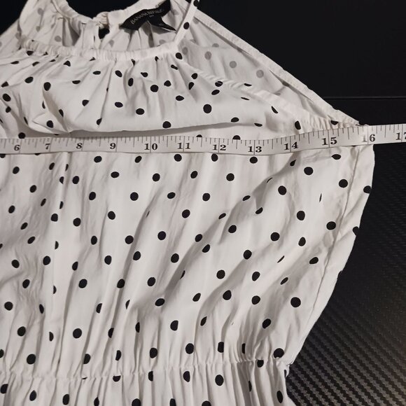 Banana Republic Sleeveless Cotton White/Black Polka-dot Tiered Midi‎ Dress XS - Picture 8 of 10